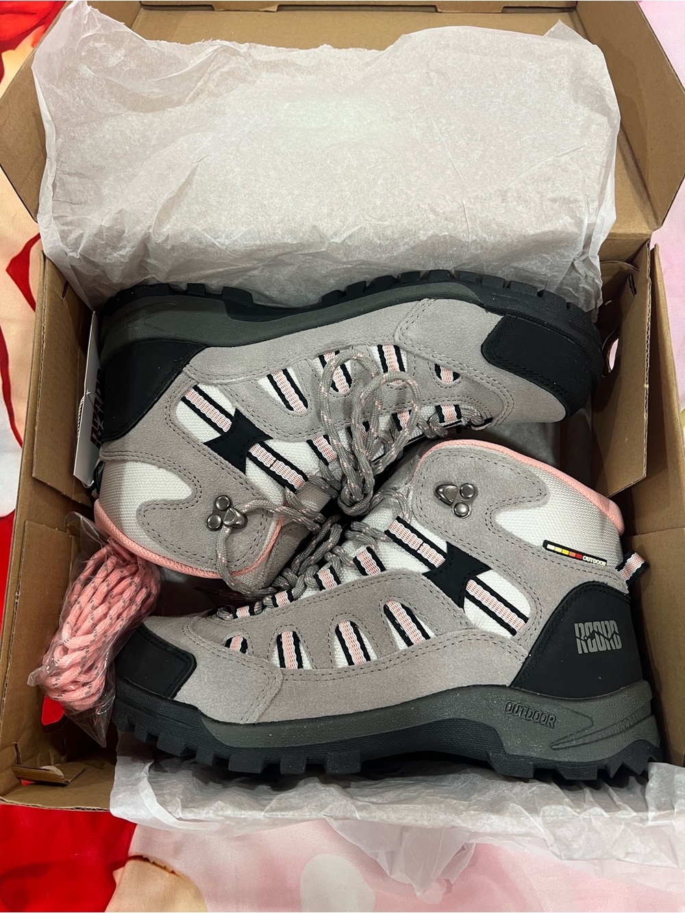Kids Gray and Pink Hiking Boots